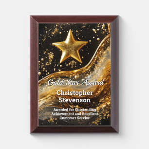 Gold Star Custom Personalized Artistic Wave Award Plaque