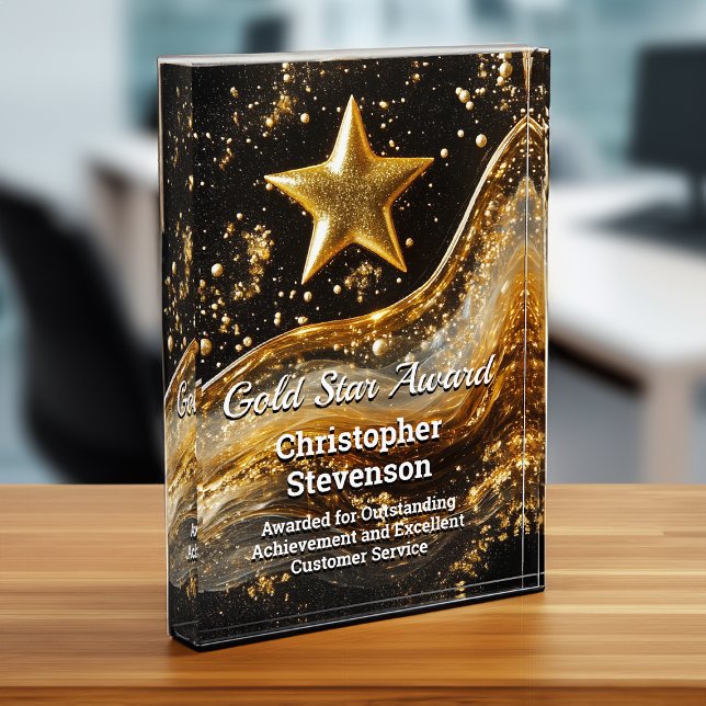 Gold Star Custom Personalized Artsy Acrylic Award (Gold Star acrylic award trophy plaque)