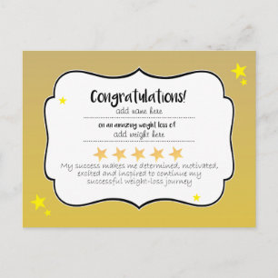 Gold Star Diet Fitness Congratulations Certifcate Postcard