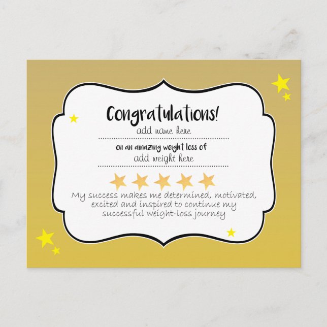Gold Star Diet Fitness Congratulations Certifcate Postcard (Front)
