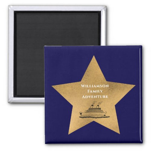 Gold Star Family Cruise Ship Door Blue Magnet