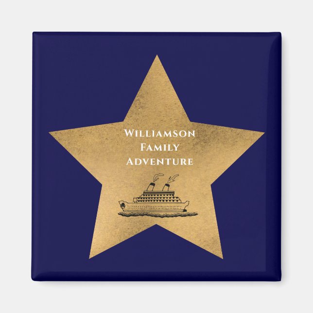 Gold Star Family Cruise Ship Door Blue Magnet (Front)
