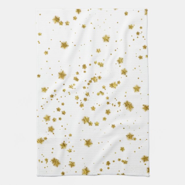Gold Star Faux Foil Sequin Background Stars Design Towel (Vertical)