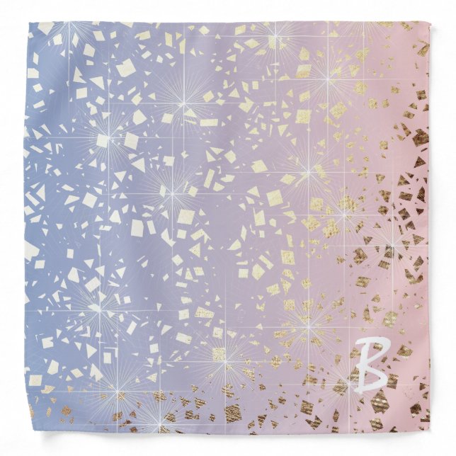 Gold Star Foil Sparkle Rose Quartz Serenity Blue Bandana (Front)