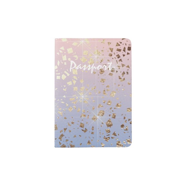 Gold Star Foil Sparkle Rose Quartz Serenity Blue Passport Holder (Front)