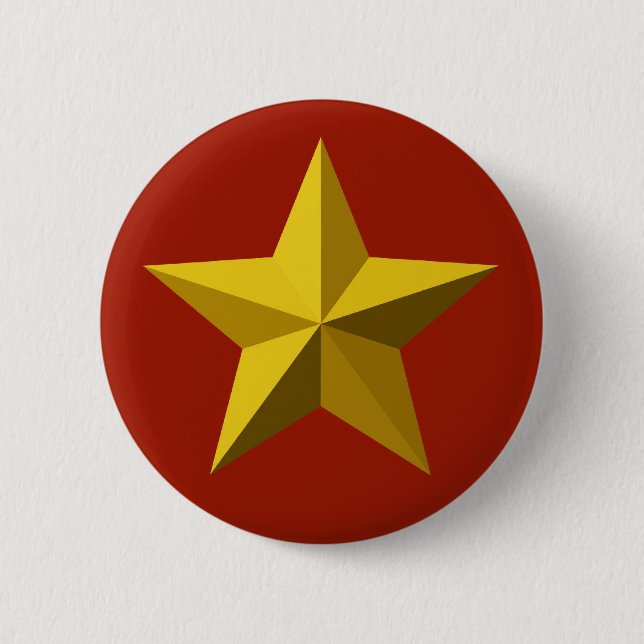 Gold star, Golden star, Red, Badge Button (Front)