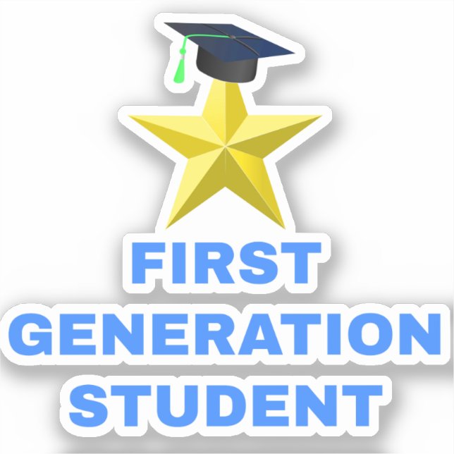 Gold Star Graduation Cap, First Generation Student Sticker (Front)