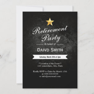 Gold Star Grunge Dark Retirement Party Invitations