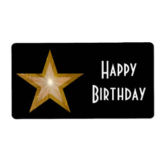 "Gold" Star 'Happy Birthday' label large black