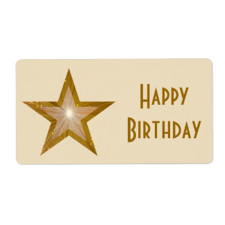 "Gold" Star 'Happy Birthday' label large cream