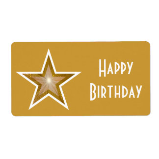 "Gold" Star 'Happy Birthday' label large gold