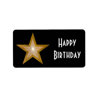 "Gold" Star 'Happy Birthday' label medium black
