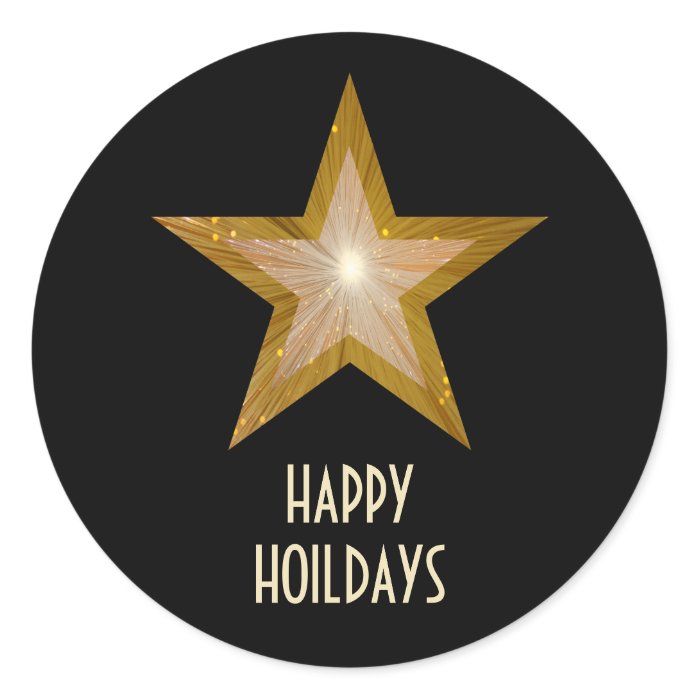 Gold Star 'Happy Holidays' round sticker black