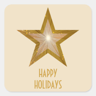 Gold Star 'Happy Holidays' square sticker cream