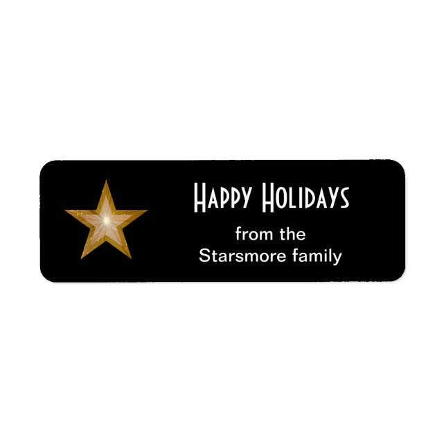 Gold Star 'Happy Holidays' text label small black (Front)
