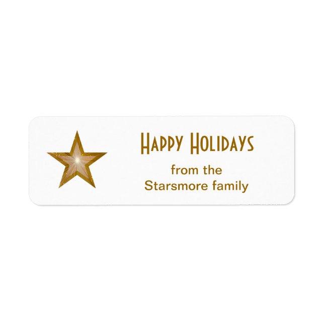 Gold Star 'Happy Holidays' text label small white (Front)