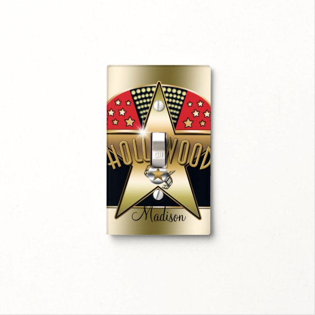Gold Star Hollywood Retro Light Switch Cover (In Situ)