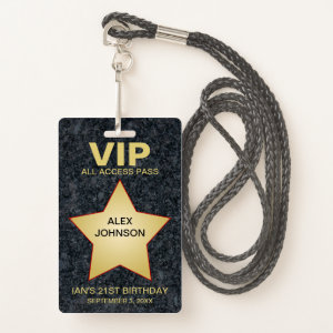 Gold Star Hollywood VIP Pass Party Favor Badge