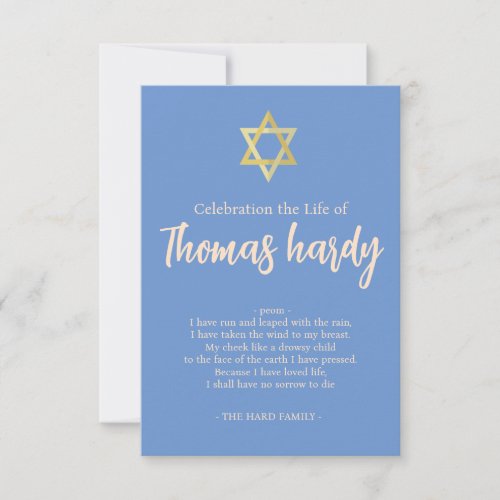 Gold Star Jewish Memorial Funeral Photo Script   Thank You Card