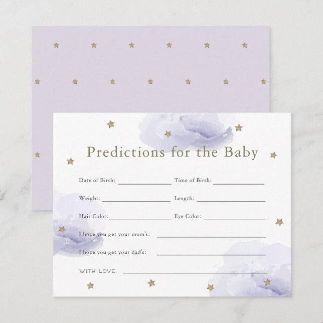 Gold Star & Lavender Cloud Baby Predictions Card (Front/Back)