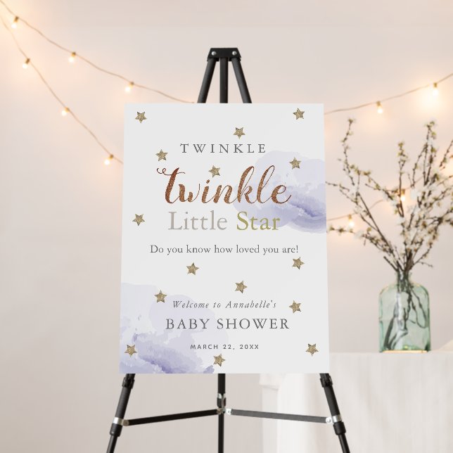Gold Star Lavender Cloud Baby Shower Welcome Foam Board (In Situ (Stand))