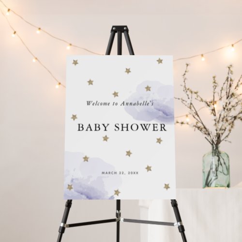 Gold Star Lavender Cloud Baby Shower Welcome Sign