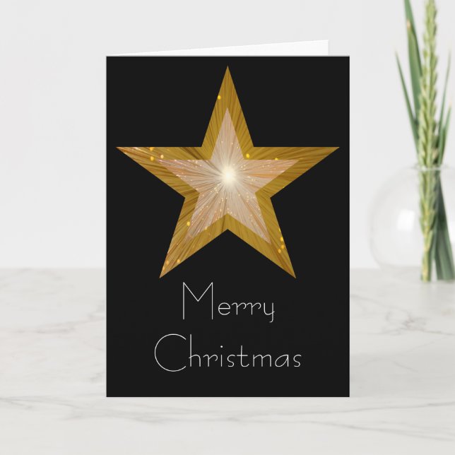 Gold Star 'Merry Christmas' card black vertical (Front)