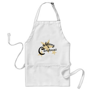 Gold Star Merry Christmas on White Apron