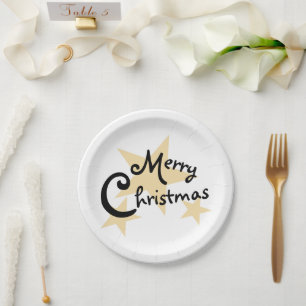 Gold Star Merry Christmas on White Paper Plates