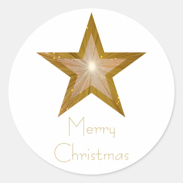 Gold Star 'Merry Christmas'' round sticker white (Front)