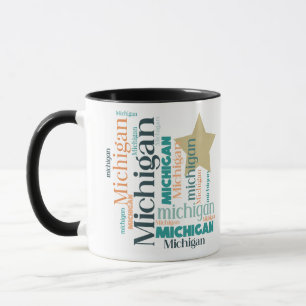 Gold Star Michigan Word Art Mug