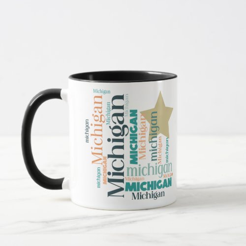 Gold Star Michigan Word Art Mug