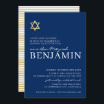 GOLD STAR modern Bar Mitzvah minimal navy white Invitation<br><div class="desc">by kat massard >>> https://linktr.ee/simplysweetpaperie <<< A modern, simply classy invitation design for your child's BAR or BAT MITZVAH TIP :: 1. To change/move graphics & fonts and add more text - hit the "customise it" button. - - - - - - - - - - - - - -...</div>