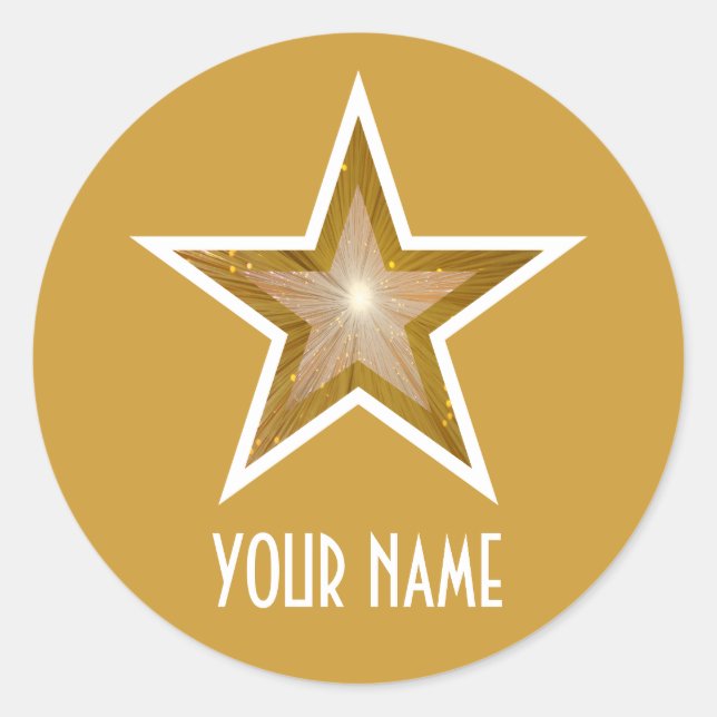 Gold Star 'Name' round sticker yellow (Front)