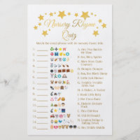 Gold Star Nursery Rhyme Baby Shower Emoji Game Flyer