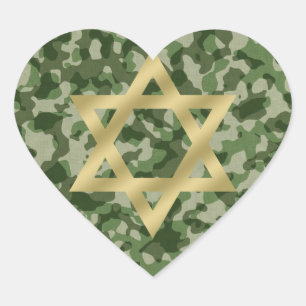 Gold Star of David Army Camouflage Heart Sticker