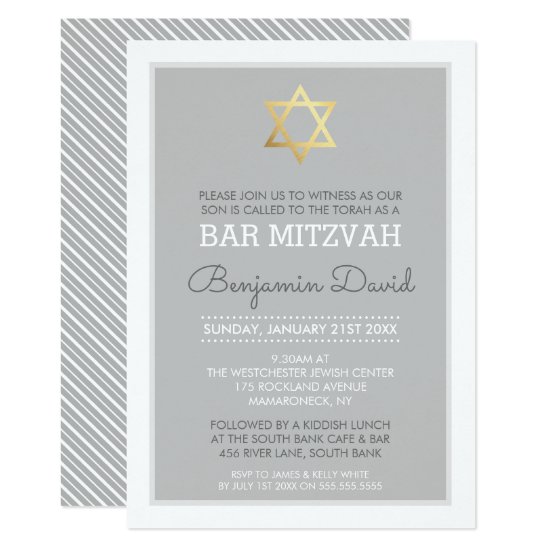 GOLD STAR OF DAVID bar mitzvah modern simple grey Invitation
