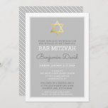 GOLD STAR OF DAVID bar mitzvah modern simple grey Invitation<br><div class="desc">*** NOTE - THE SHINY GOLD FOIL EFFECT CROSS IS A PRINTED PICTURE *** An elegant and sophisticated design with swirl details for your child's BAR / BAT MITZVAH INVITATIONS. Wow your friends and family with this little number ;D Setup as a template it is simple for you to add...</div>