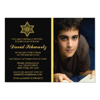 Gold Star of David Bar Mitzvah Picture Invitation