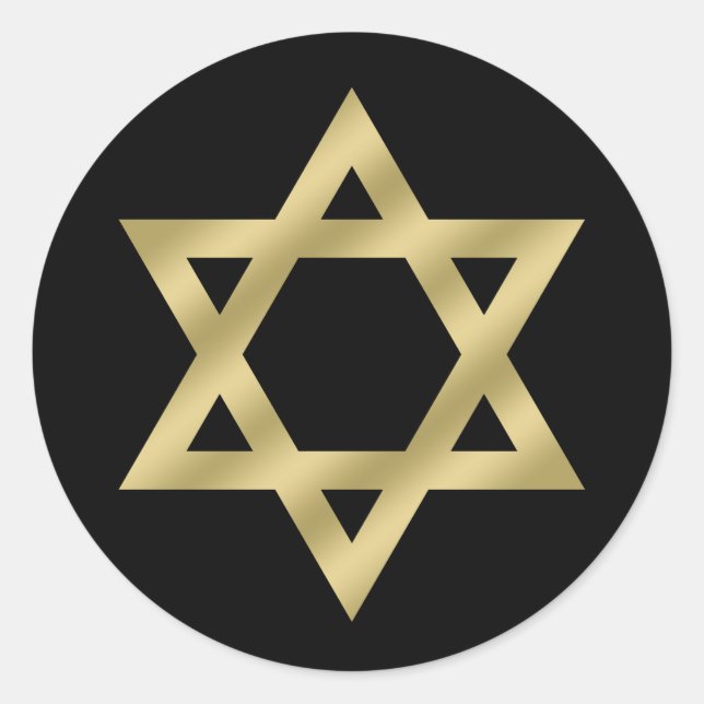 Gold Star of David Black Classic Round Sticker (Front)