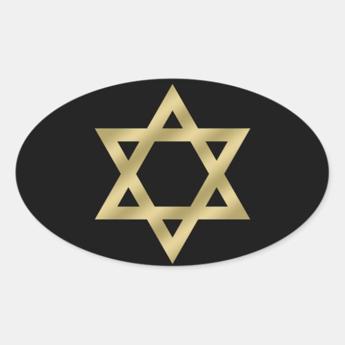 Gold Star of David Black Oval Sticker