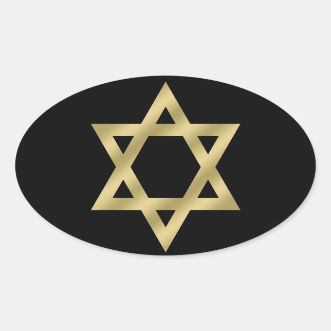 Gold Star of David Black Oval Sticker (Front)