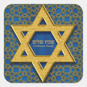 Star of David Stickers, Set of 40 Sparkly Blue and Silver Six