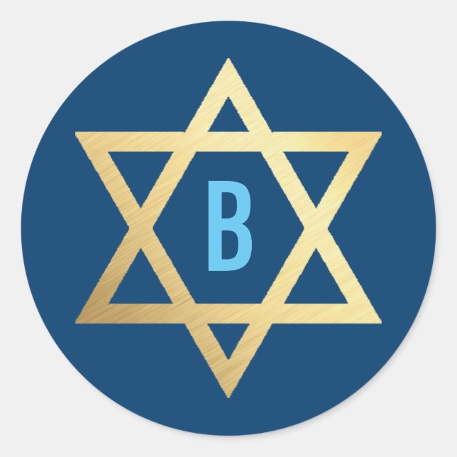 GOLD STAR OF DAVID cool bold initial orange Classic Round Sticker (Front)