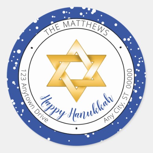 Gold Star of David Happy Hanukkah Family Classic Round Sticker