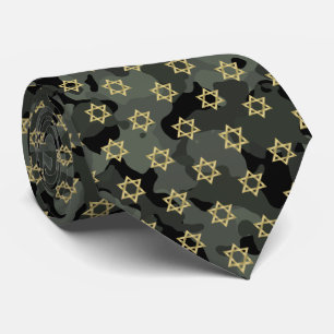Gold Star Of David II Dark Green Camo Camouflage Neck Tie