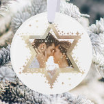 Gold Star of David Mr & Mrs First Hanukkah Photo Ornament<br><div class="desc">Elegant Hanukkah star of David photo Hanukkah ornament. Sparkling gold stars create the star of David with a photo placeholder placed within the star of David. The reverse side features an elegant faux gold background with the words "Our first Hanukkah as".  Customize with your name. Artwork by Moodthology Papery.</div>