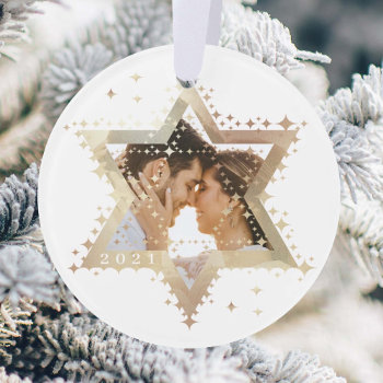 Gold Star Of David Mr & Mrs First Hanukkah Photo Ornament by moodthology at Zazzle