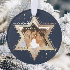 Gold Star Of David Mr & Mrs First Hanukkah Photo Ornament at Zazzle