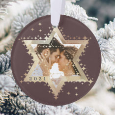 Gold Star Of David Mr & Mrs First Hanukkah Photo Ornament at Zazzle